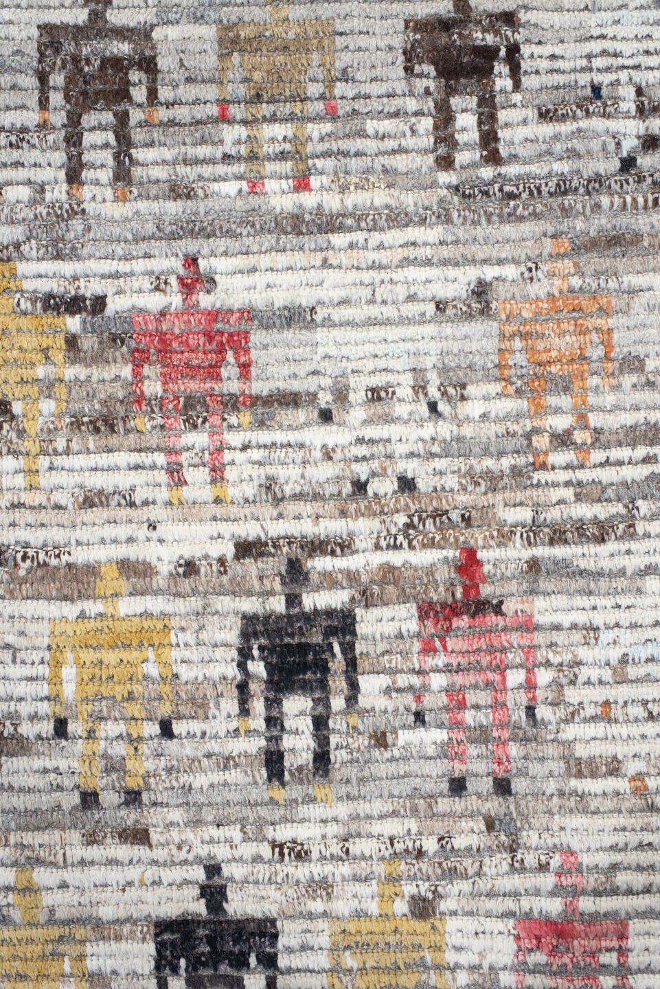 9' x 11' one-of-a-kind handmade vintage Tulu large size rug. Color palette: ivory, gray, charcoal, taupe, rust, gold, brown