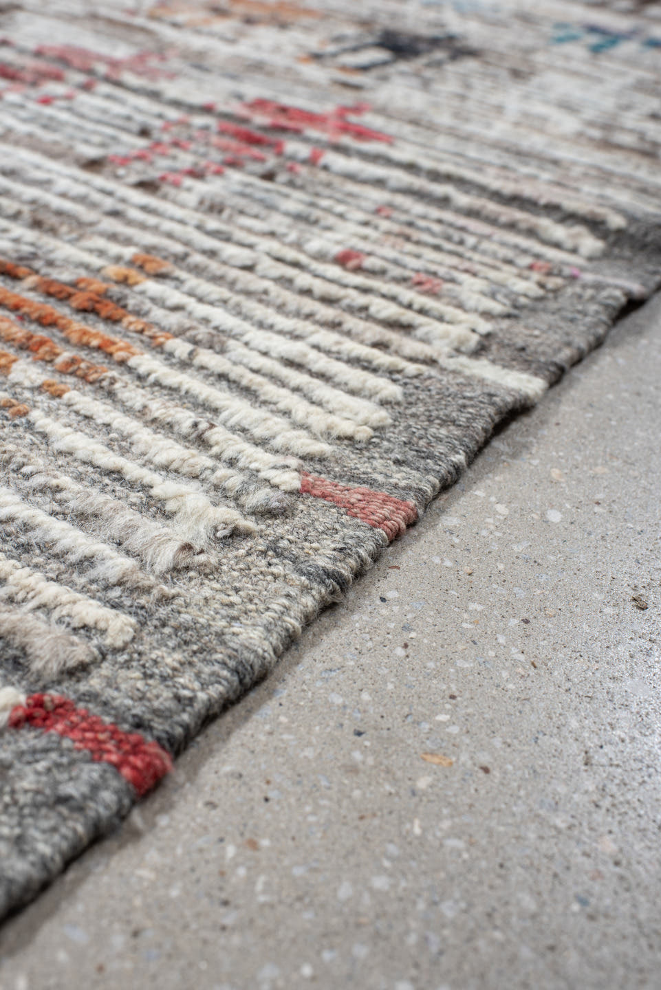 9' x 11' one-of-a-kind handmade vintage Tulu large size rug. Color palette: ivory, gray, charcoal, taupe, rust, gold, brown