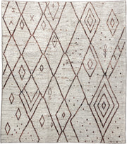 8' x 9' one-of-a-kind handmade vintage Tulu rug. Color palette: ivory, brown, taupe, charcoal, rose, beige, gray, black