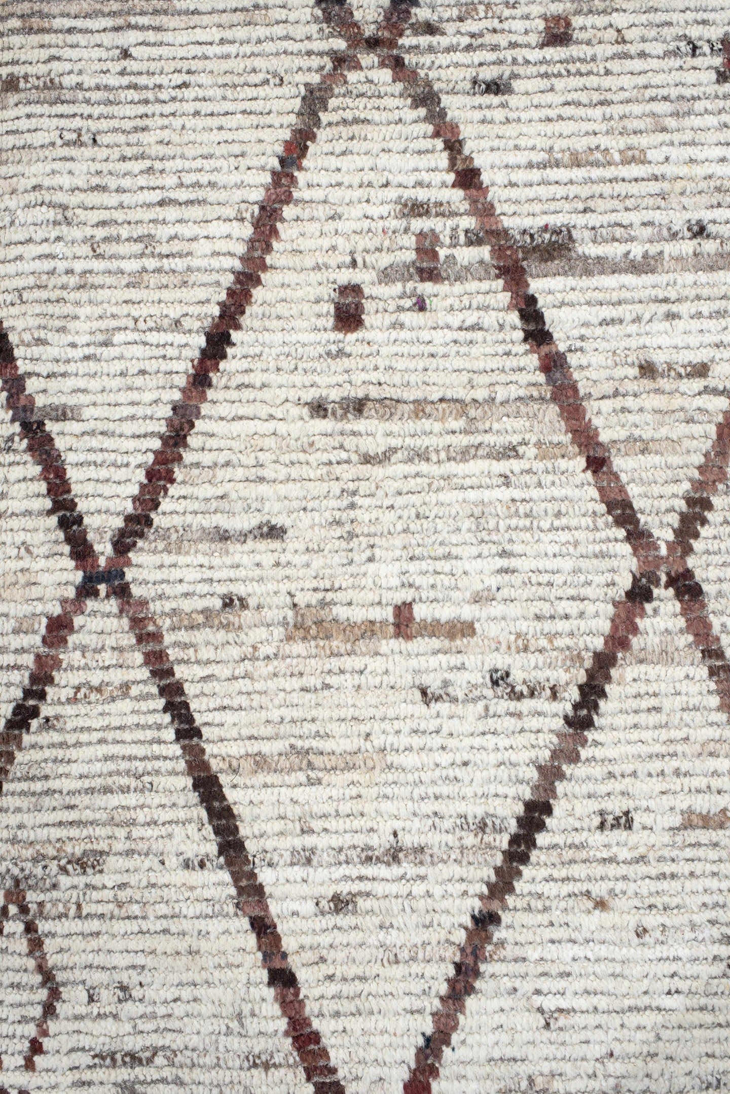 8' x 9' one-of-a-kind handmade vintage Tulu rug. Color palette: ivory, brown, taupe, charcoal, rose, beige, gray, black