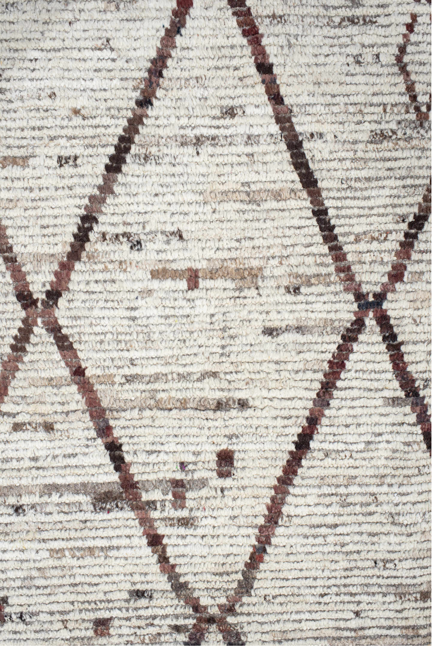 8' x 9' one-of-a-kind handmade vintage Tulu rug. Color palette: ivory, brown, taupe, charcoal, rose, beige, gray, black