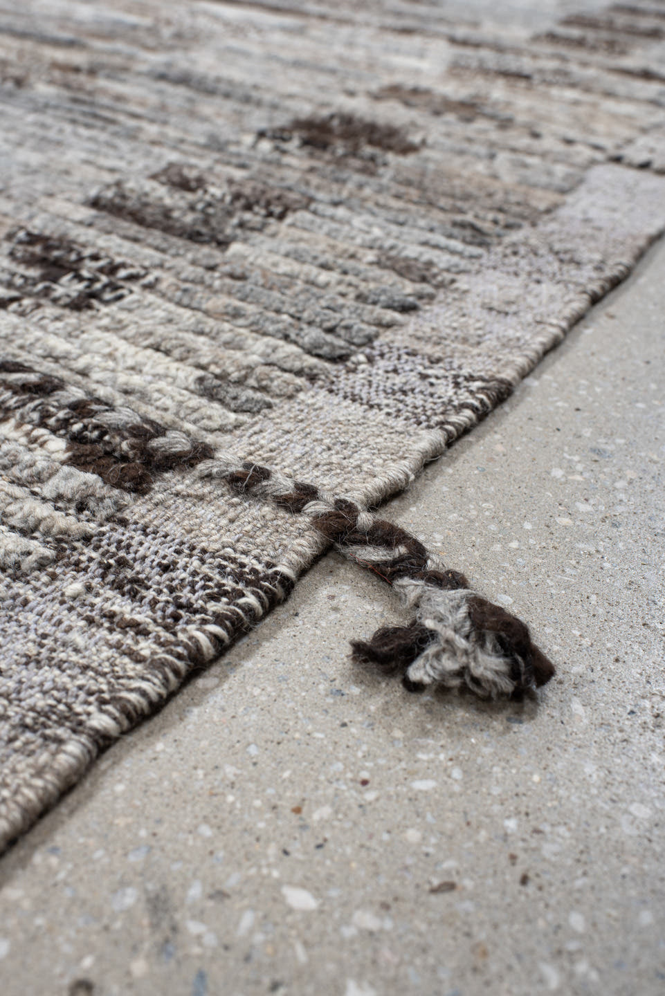8' x 12' one-of-a-kind handmade vintage Tulu large size rug. Color palette: ivory, taupe, gray, charcoal, brown, cream, rose