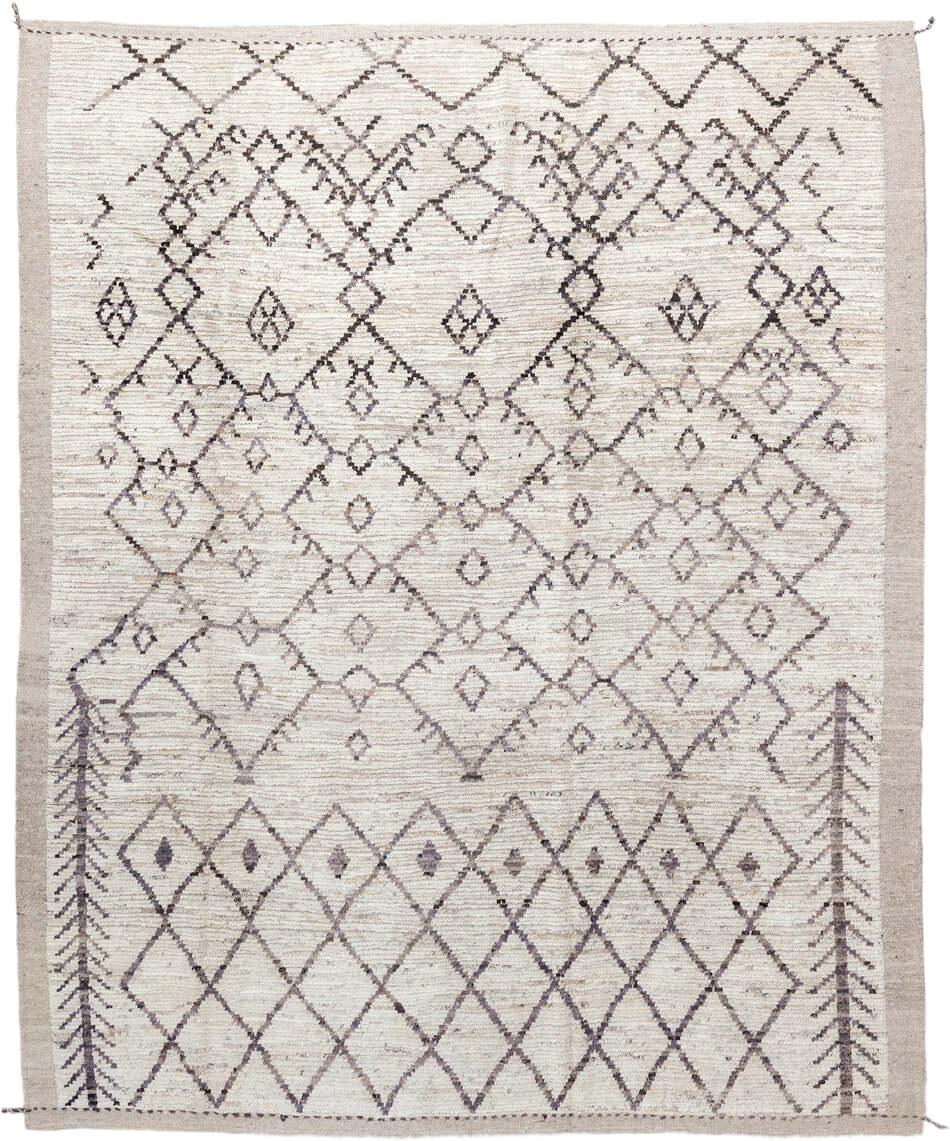 8' x 10' one-of-a-kind handmade vintage Tulu large size rug. Color palette: ivory, taupe, charcoal, brown, cream, beige