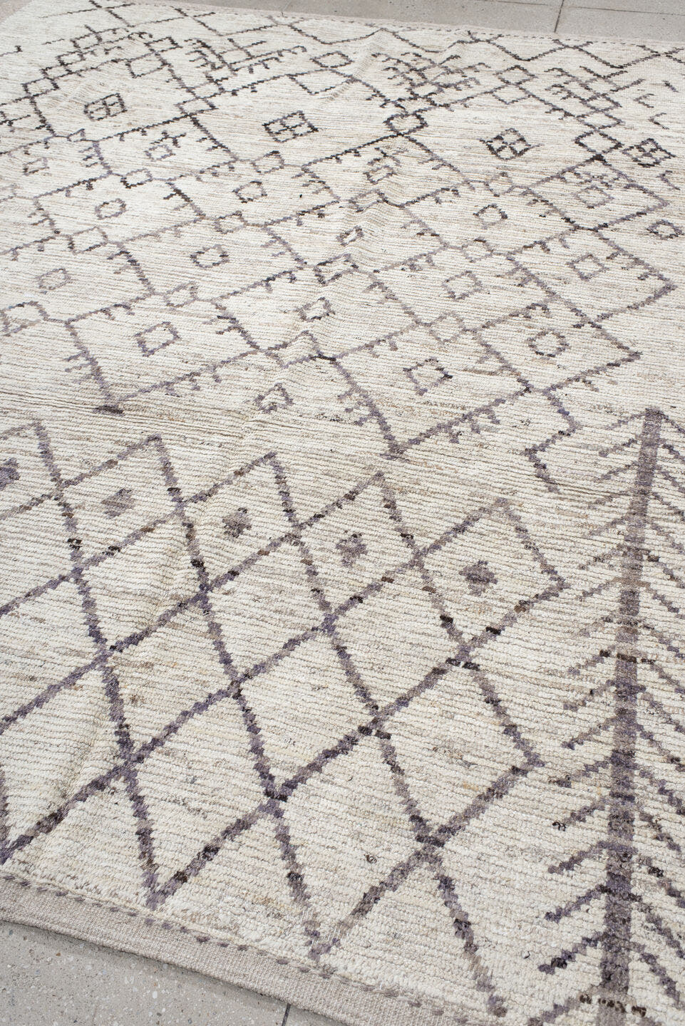 8' x 10' one-of-a-kind handmade vintage Tulu large size rug. Color palette: ivory, taupe, charcoal, brown, cream, beige