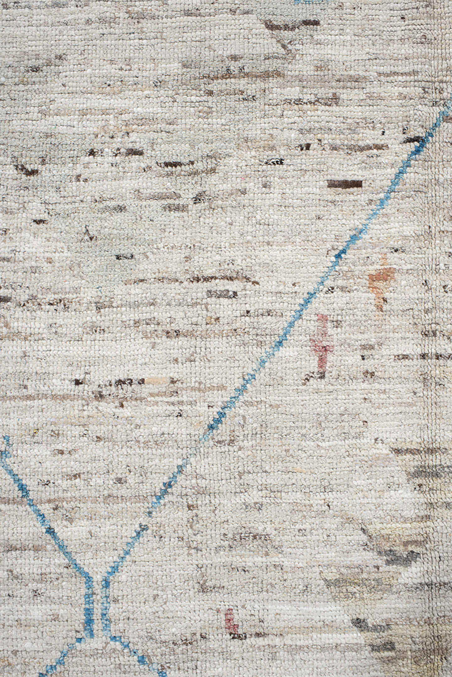11' x 9' one-of-a-kind handmade vintage Tulu rug. Color palette: ivory, sky_blue, taupe, peach, blush, muted_gold, brown