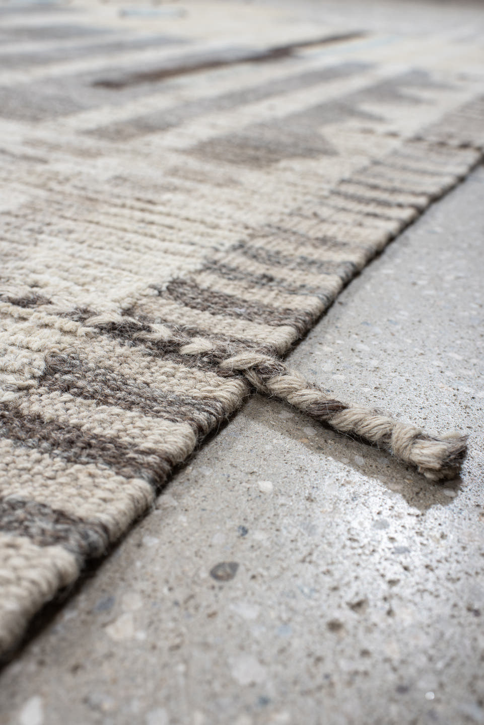 12' x 15' one-of-a-kind handmade vintage Tulu oversize rug. Color palette: ivory, gray, charcoal, sky_blue, cream, taupe