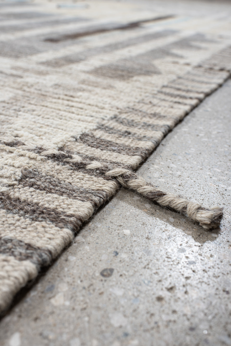 12' x 15' one-of-a-kind handmade vintage Tulu oversize rug. Color palette: ivory, gray, charcoal, sky_blue, cream, taupe