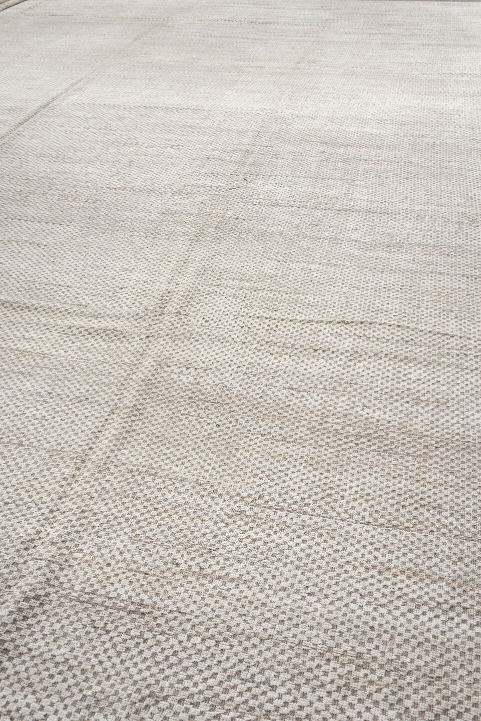 18' x 26' one-of-a-kind handmade vintage Tulu oversize rug. Color palette: ivory, beige, taupe, cream, gray