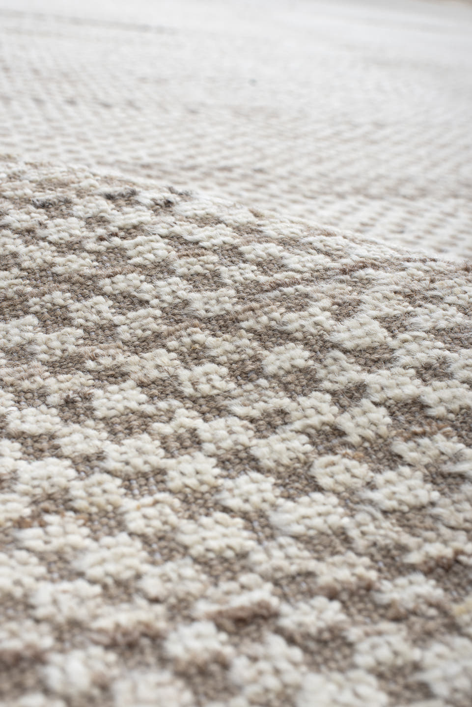 18' x 26' one-of-a-kind handmade vintage Tulu oversize rug. Color palette: ivory, beige, taupe, cream, gray