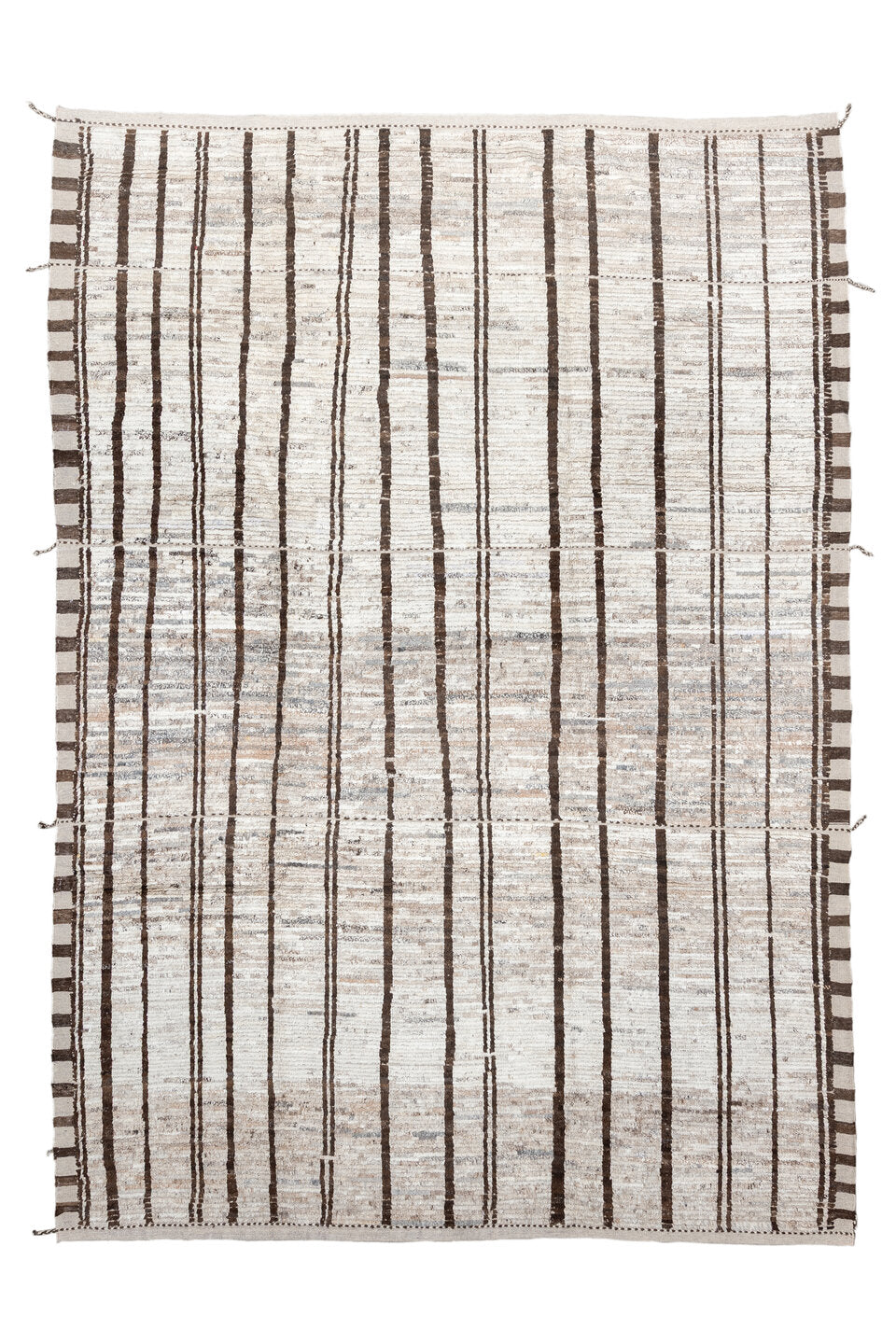 9' x 11' one-of-a-kind handmade vintage Tulu large size rug. Color palette: off-white, gray, light gray, brown, pink, silver