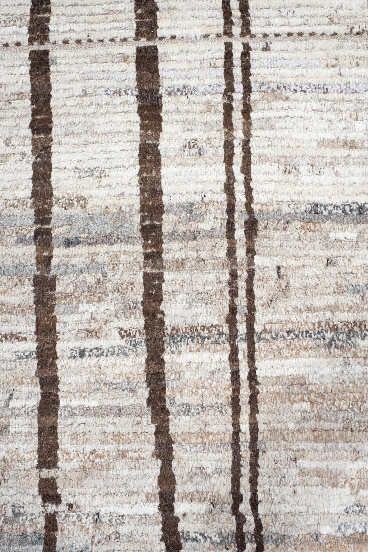 8' x 12' one-of-a-kind handmade vintage Tulu large size rug. Color palette: ivory, brown, taupe, gray, beige