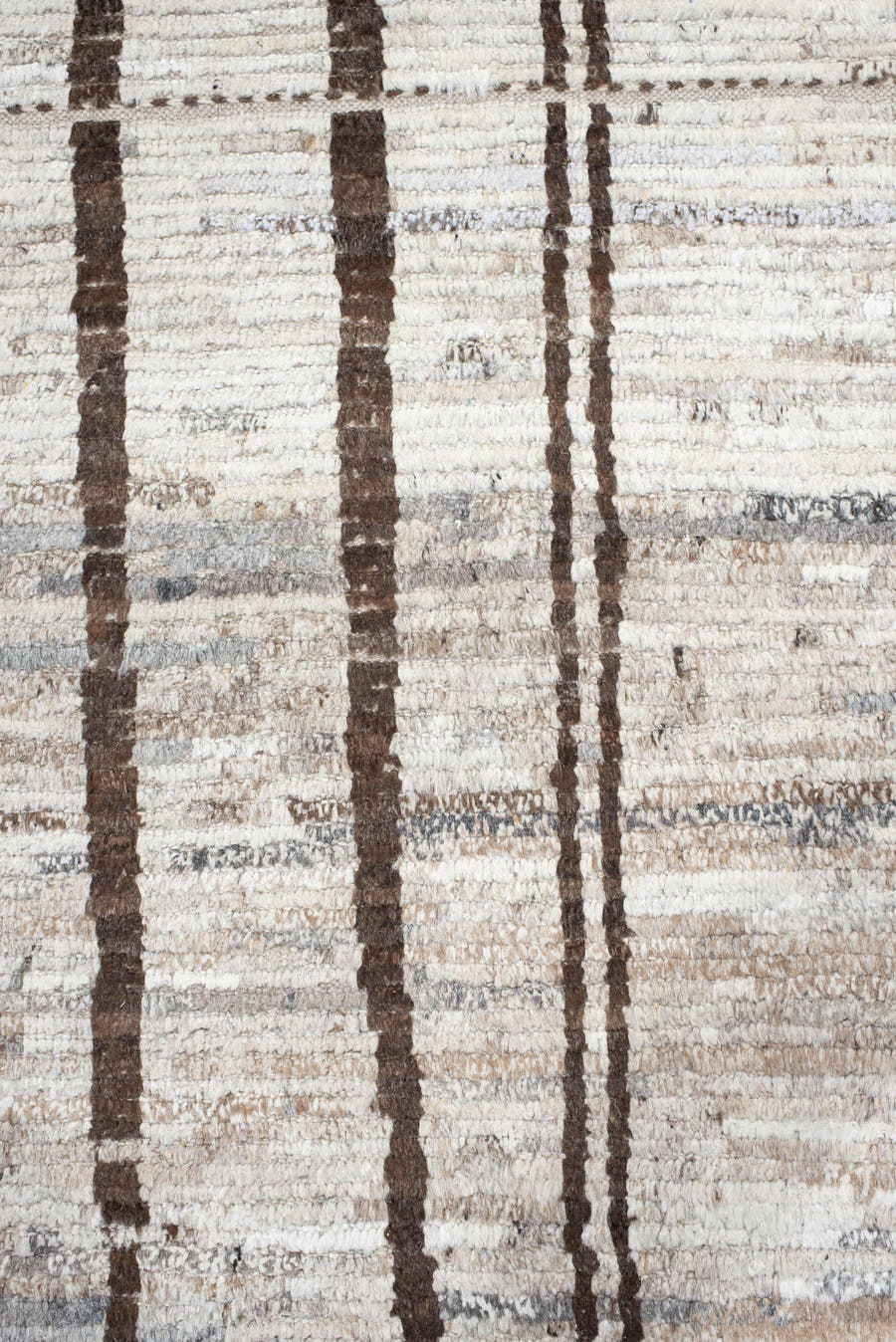 8' x 12' one-of-a-kind handmade vintage Tulu large size rug. Color palette: ivory, brown, taupe, gray, beige