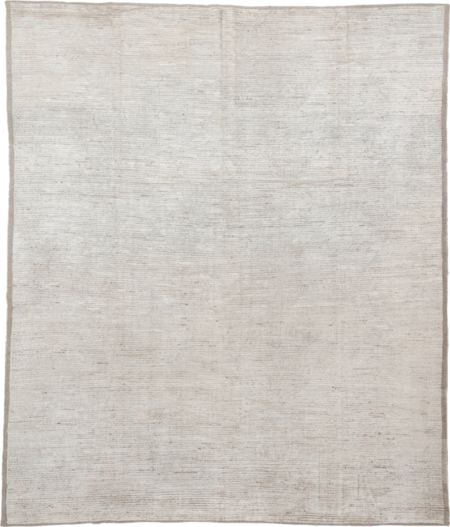12' x 14' one-of-a-kind handmade vintage Tulu oversize rug. Color palette: ivory, cream, taupe, beige, camel, gray