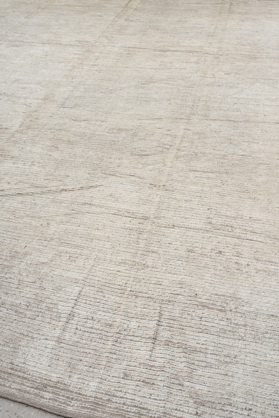 12' x 14' one-of-a-kind handmade vintage Tulu oversize rug. Color palette: ivory, cream, taupe, beige, camel, gray