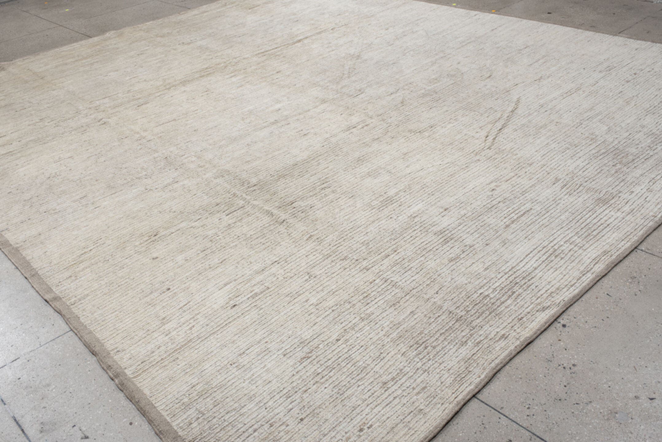12' x 14' one-of-a-kind handmade vintage Tulu oversize rug. Color palette: ivory, cream, taupe, beige, camel, gray
