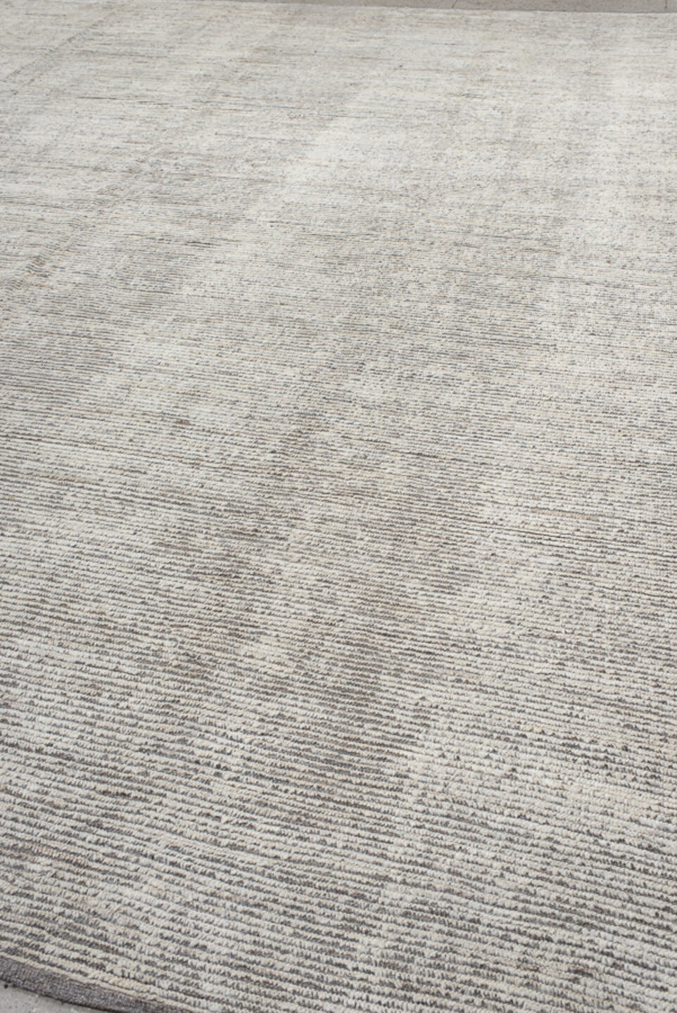11' x 14' one-of-a-kind handmade vintage Tulu oversize rug. Color palette: ivory, taupe, gray, cream, charcoal, beige, black