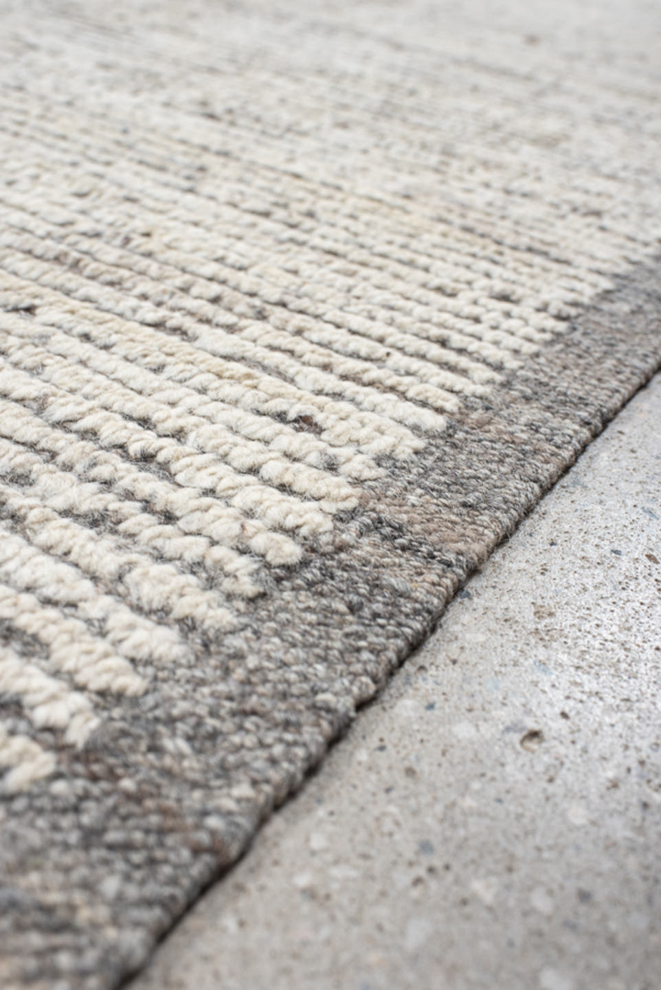 11' x 14' one-of-a-kind handmade vintage Tulu oversize rug. Color palette: ivory, taupe, gray, cream, charcoal, beige, black