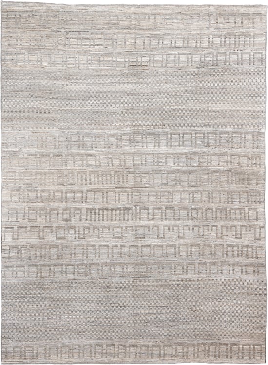11' x 15' one-of-a-kind handmade vintage Tulu oversize rug. Color palette: ivory, taupe, gray, beige, cream