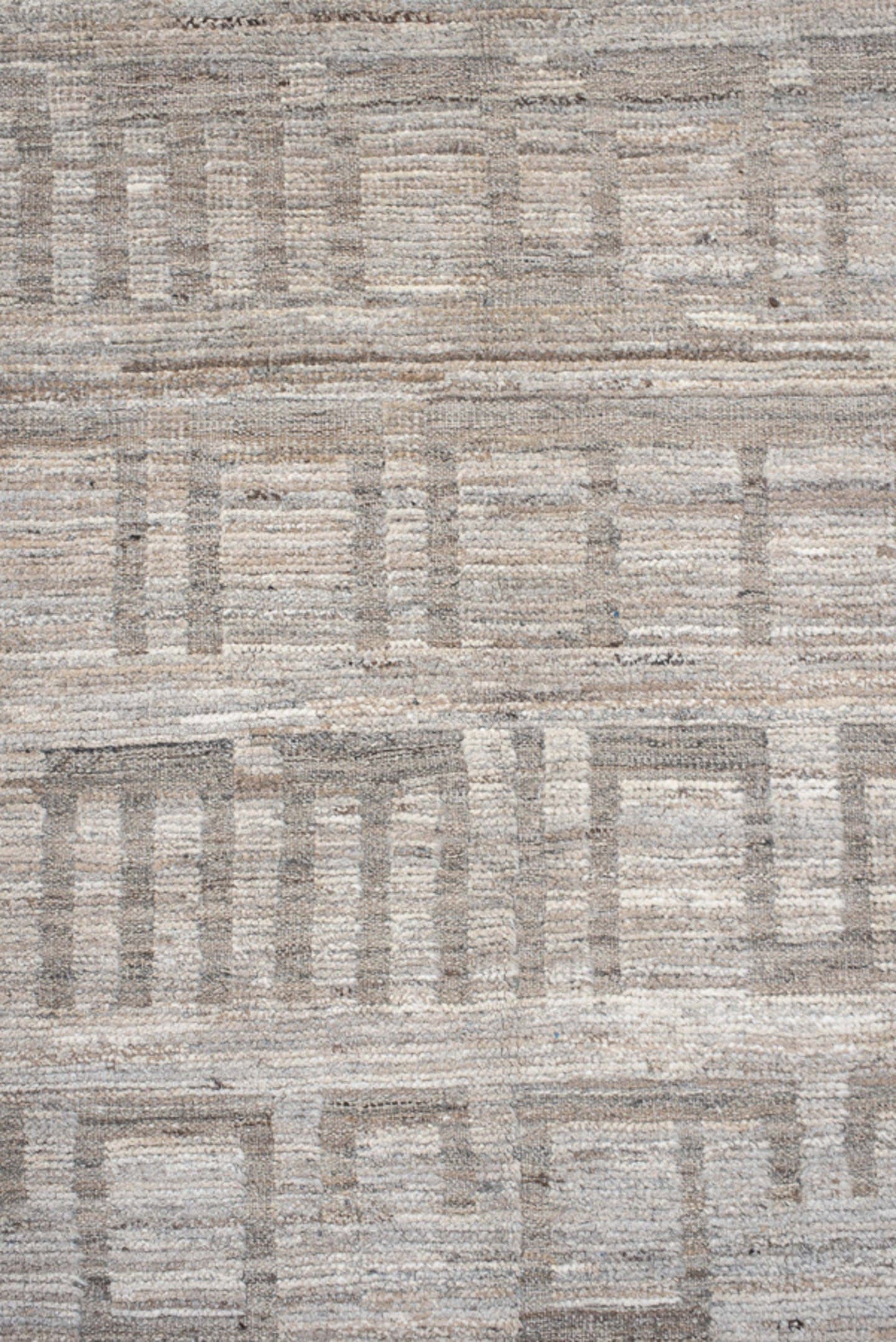 11' x 15' one-of-a-kind handmade vintage Tulu oversize rug. Color palette: ivory, taupe, gray, beige, cream