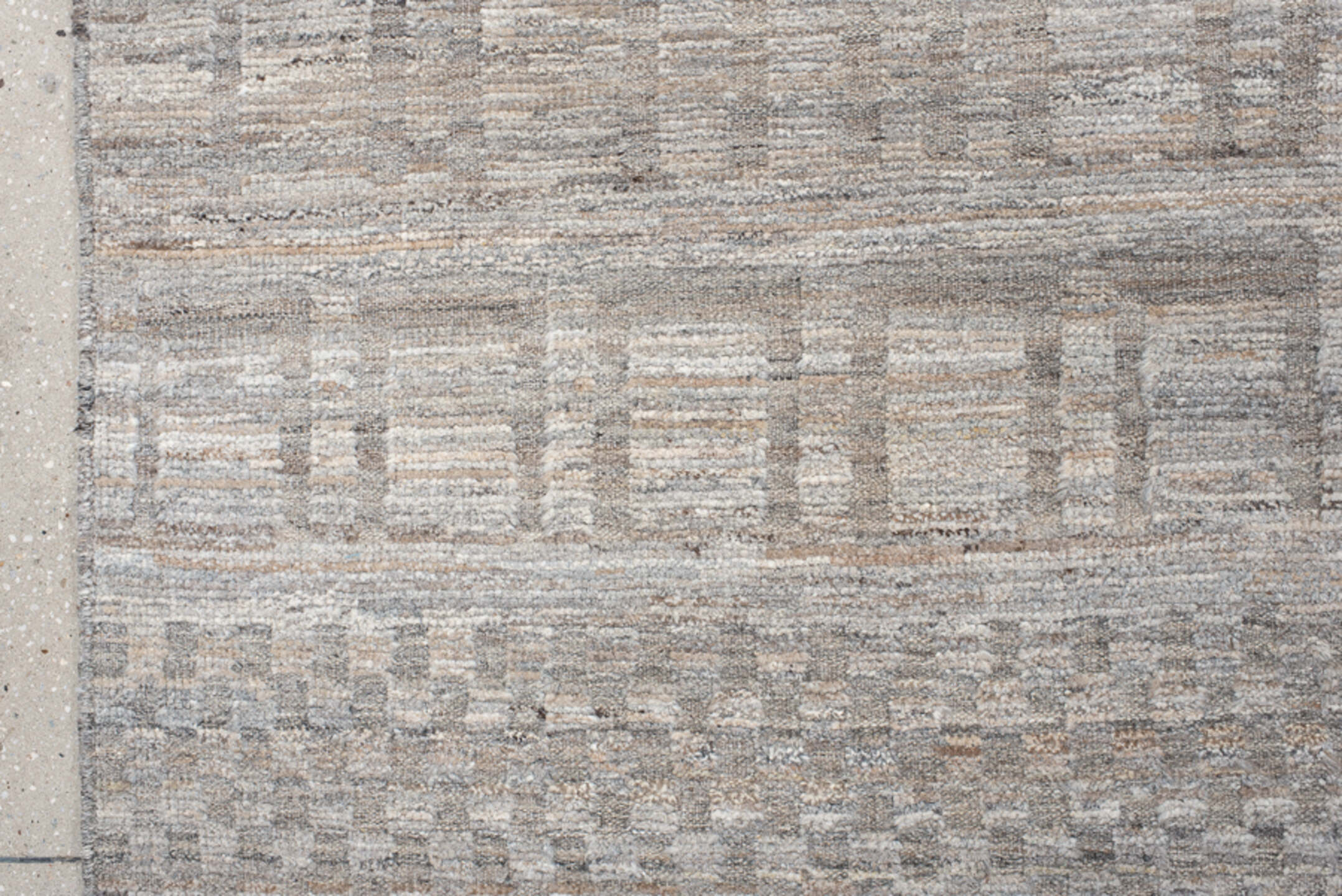 11' x 15' one-of-a-kind handmade vintage Tulu oversize rug. Color palette: ivory, taupe, gray, beige, cream