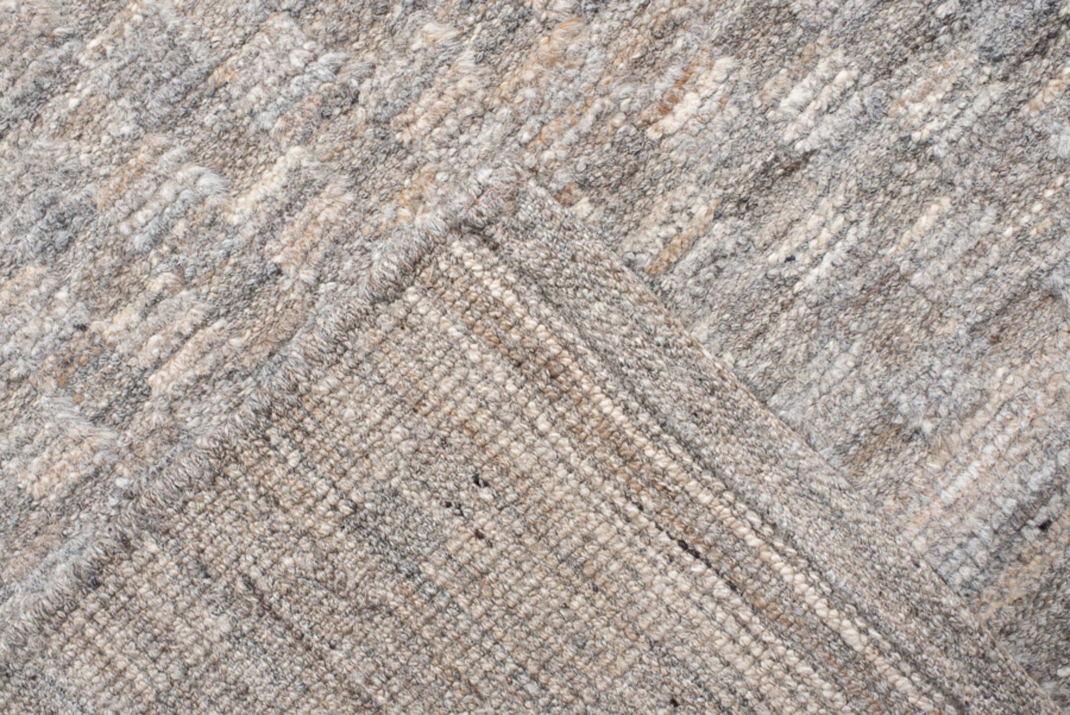 11' x 15' one-of-a-kind handmade vintage Tulu oversize rug. Color palette: ivory, taupe, gray, beige, cream