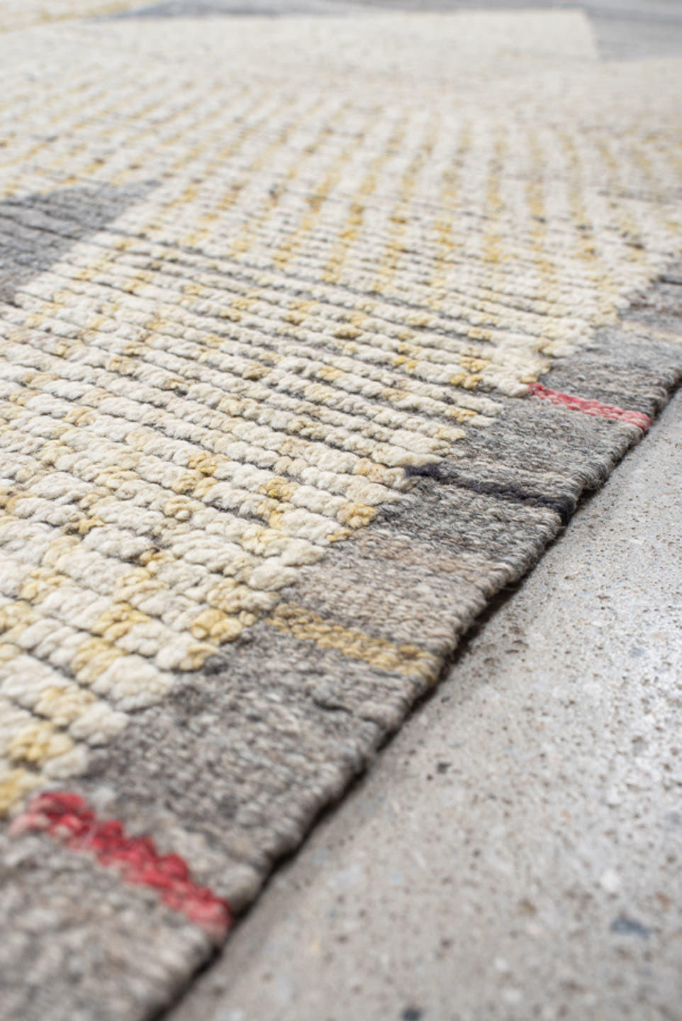 11' x 14' one-of-a-kind handmade vintage Tulu oversize rug. Color palette: ivory, gray, cream, gold, charcoal, rose, taupe