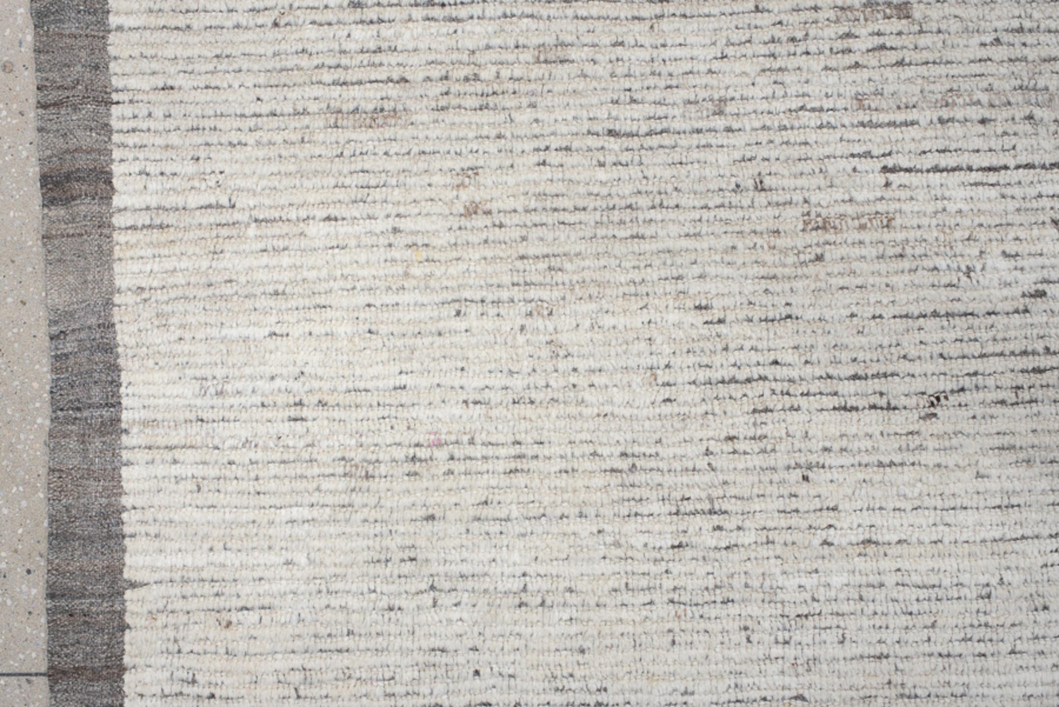 14' x 12' one-of-a-kind handmade vintage Tulu oversize rug. Color palette: ivory, taupe, gray, greige, beige