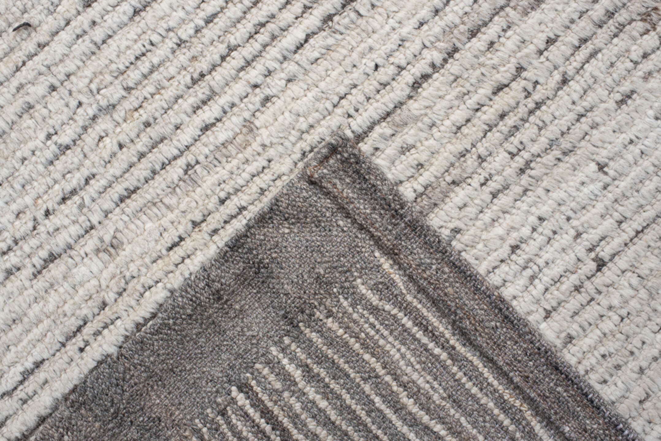 14' x 12' one-of-a-kind handmade vintage Tulu oversize rug. Color palette: ivory, taupe, gray, greige, beige