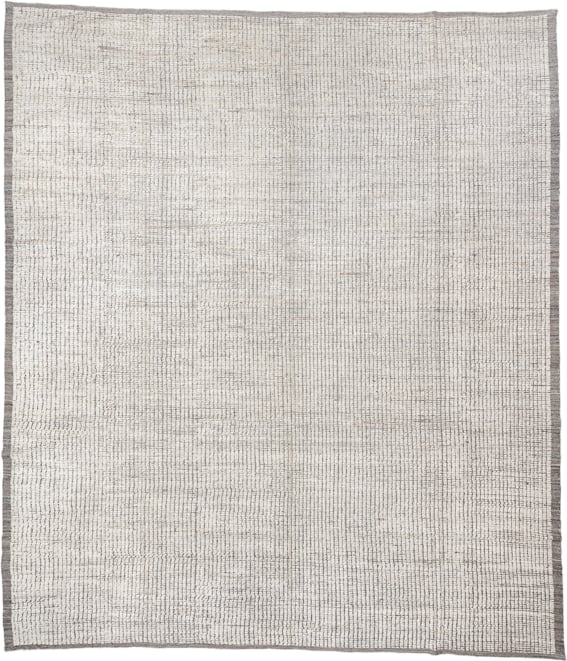 12' x 14' one-of-a-kind handmade vintage Tulu oversize rug. Color palette: ivory, taupe, gray, cream, beige