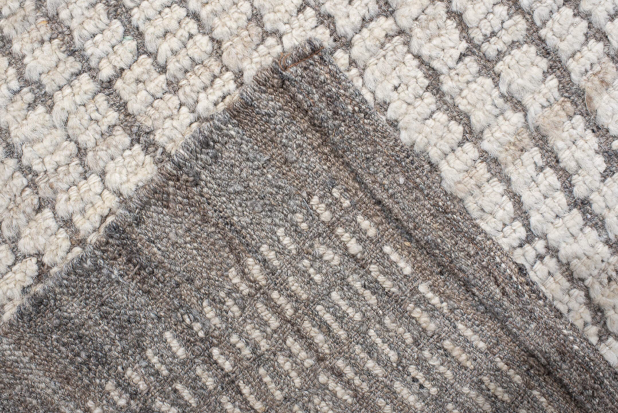 12' x 14' one-of-a-kind handmade vintage Tulu oversize rug. Color palette: ivory, taupe, gray, cream, beige