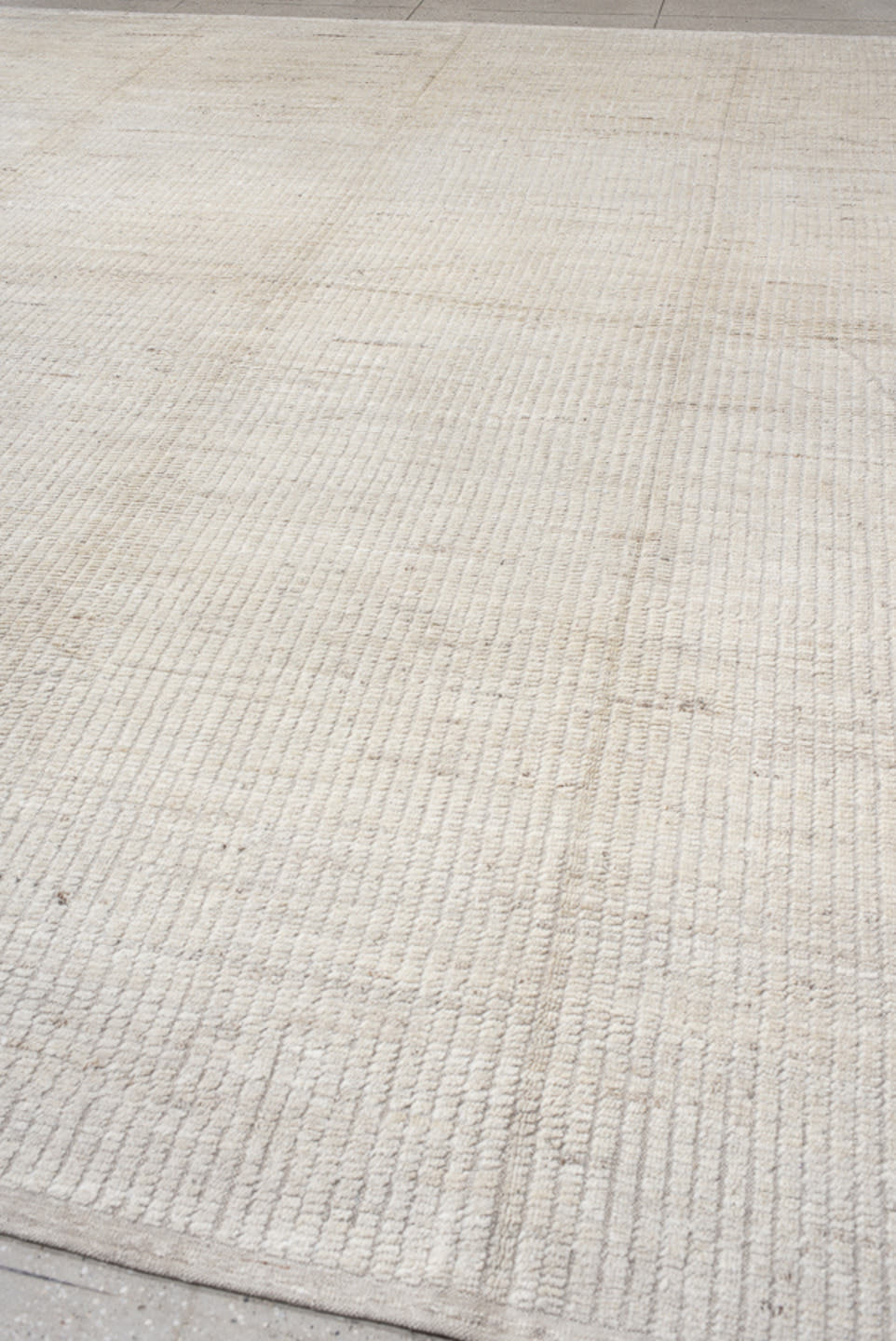 12' x 14' one-of-a-kind handmade vintage Tulu oversize rug. Color palette: ivory, cream, beige, taupe, camel, gray