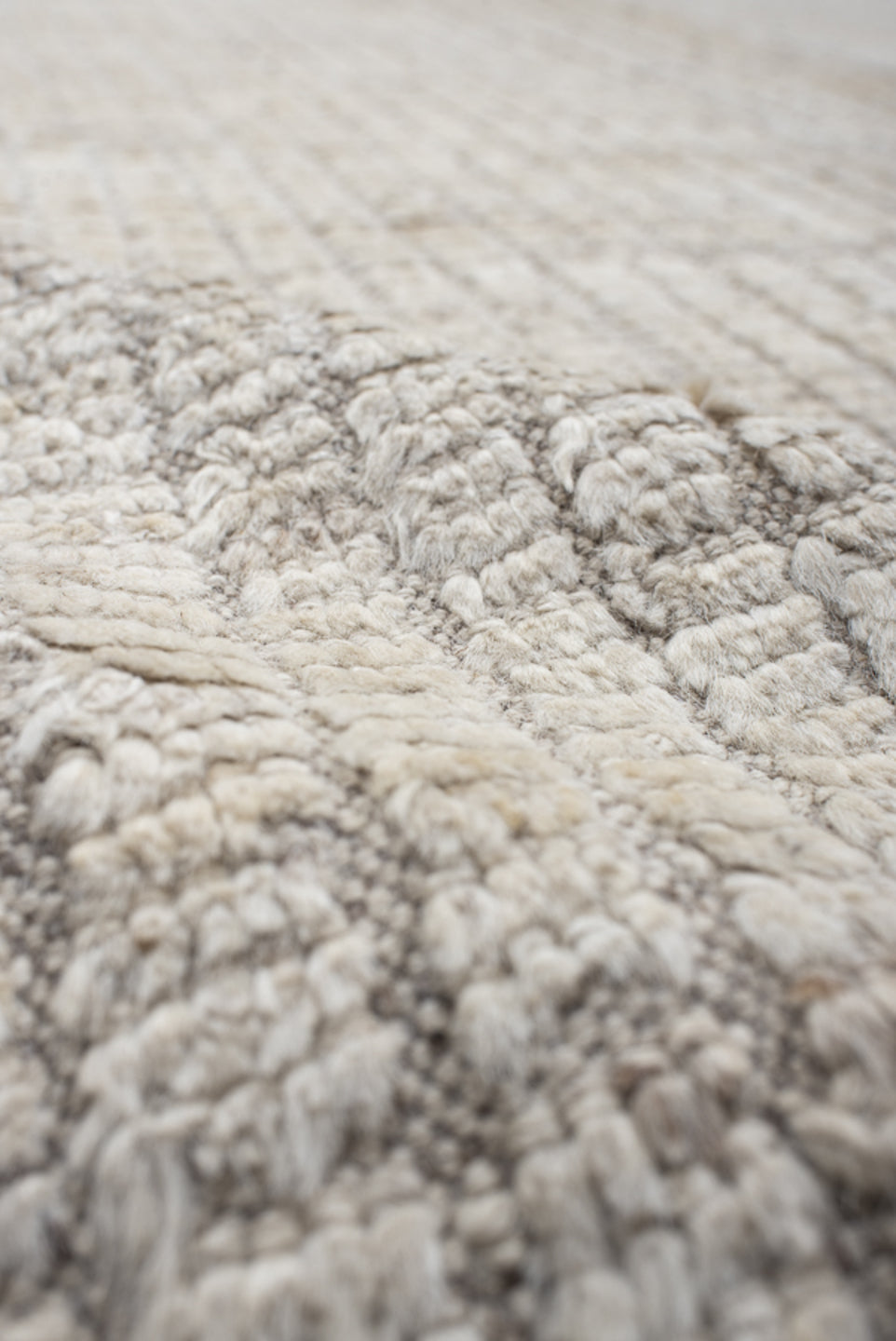 12' x 14' one-of-a-kind handmade vintage Tulu oversize rug. Color palette: gainsboro, gray, light gray, linen, off-white