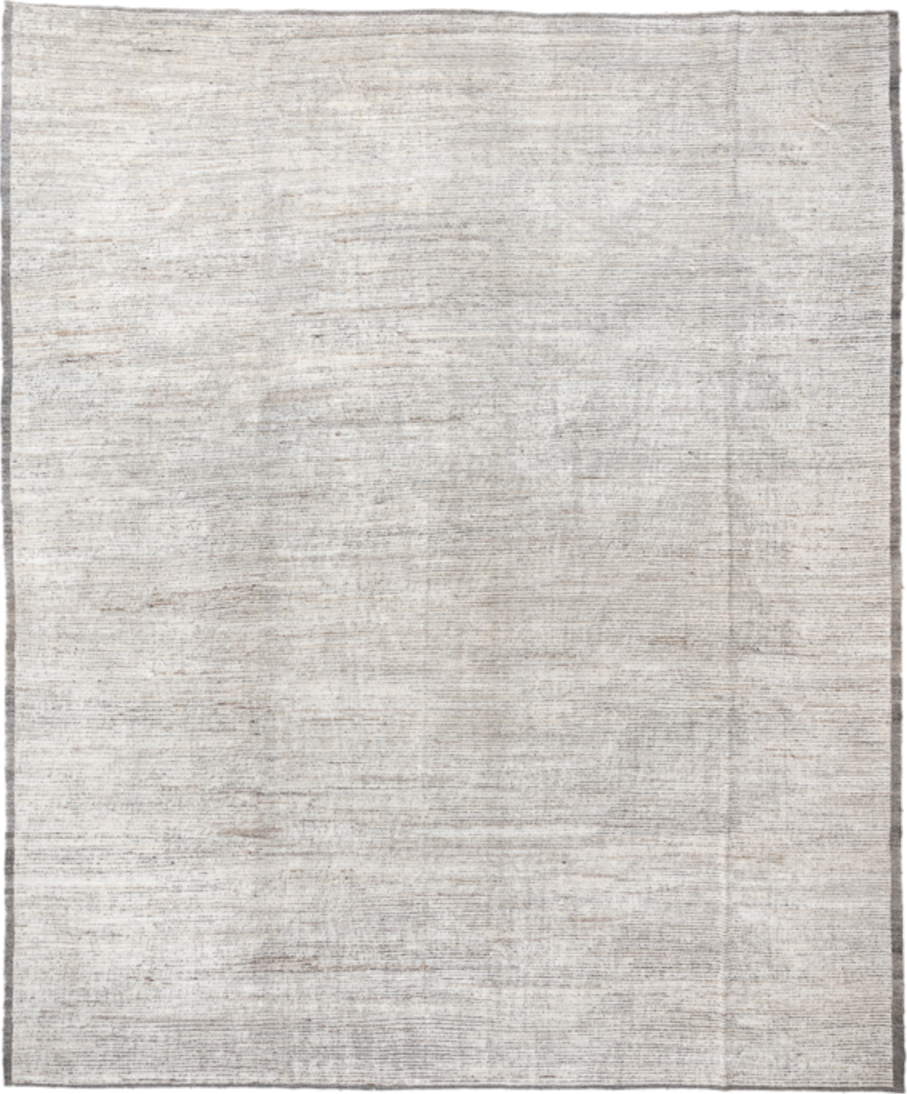 12' x 15' one-of-a-kind handmade vintage Tulu oversize rug. Color palette: ivory, gray, taupe, charcoal, cream, beige, black