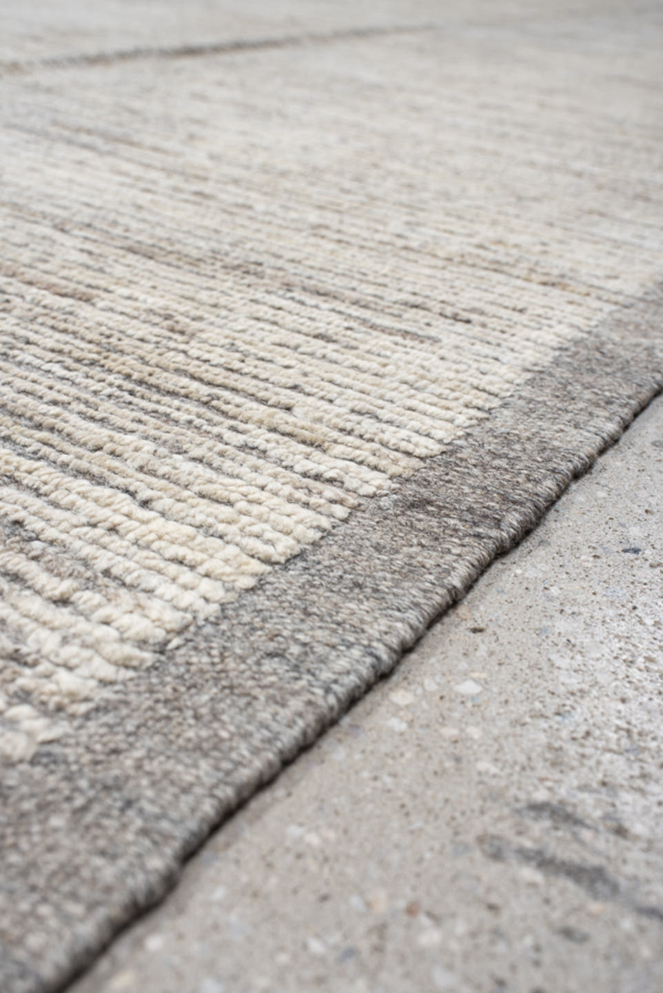 12' x 15' one-of-a-kind handmade vintage Tulu oversize rug. Color palette: ivory, gray, taupe, charcoal, cream, beige, black