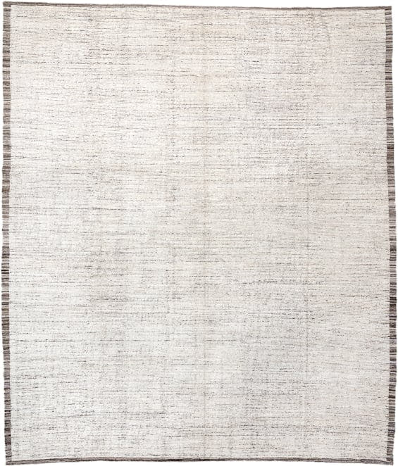 12' x 14' one-of-a-kind handmade vintage Tulu oversize rug. Color palette: ivory, charcoal, taupe, cream, gray, black, beige