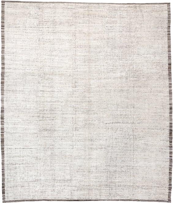12' x 14' one-of-a-kind handmade vintage Tulu oversize rug. Color palette: ivory, charcoal, taupe, cream, gray, black, beige