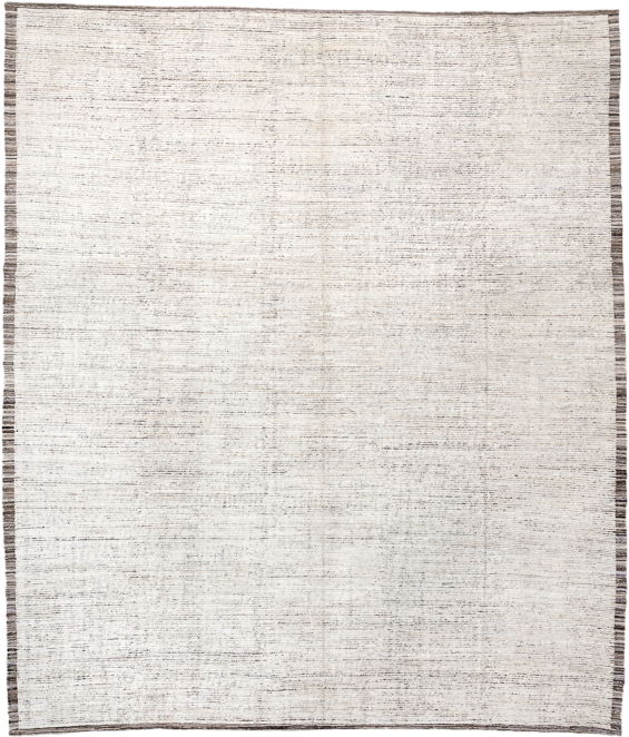 12' x 14' one-of-a-kind handmade vintage Tulu oversize rug. Color palette: ivory, charcoal, taupe, cream, gray, black, beige
