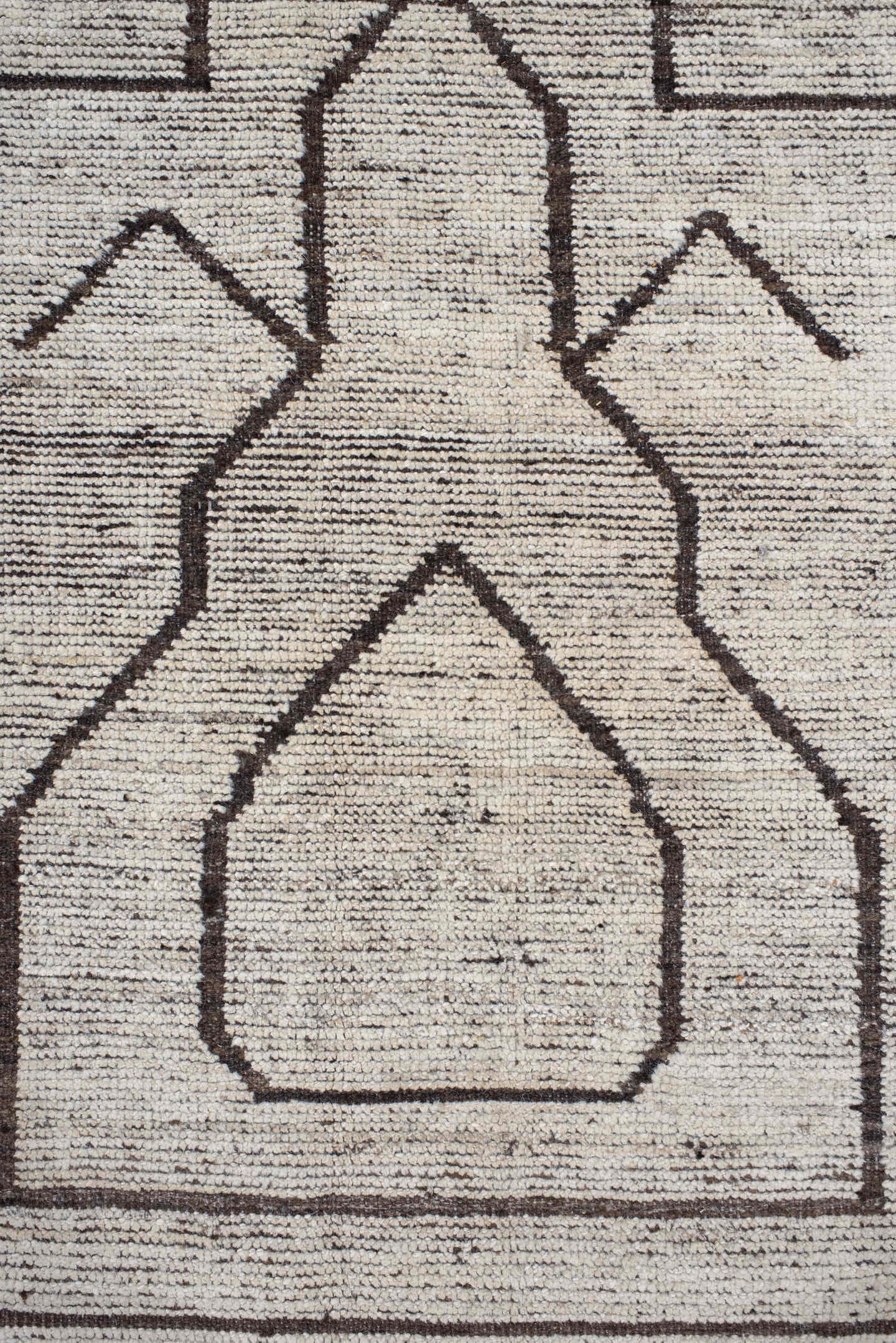 11' x 14' one-of-a-kind handmade vintage Tulu oversize rug. Color palette: ivory, brown, taupe, charcoal, beige, gray, black