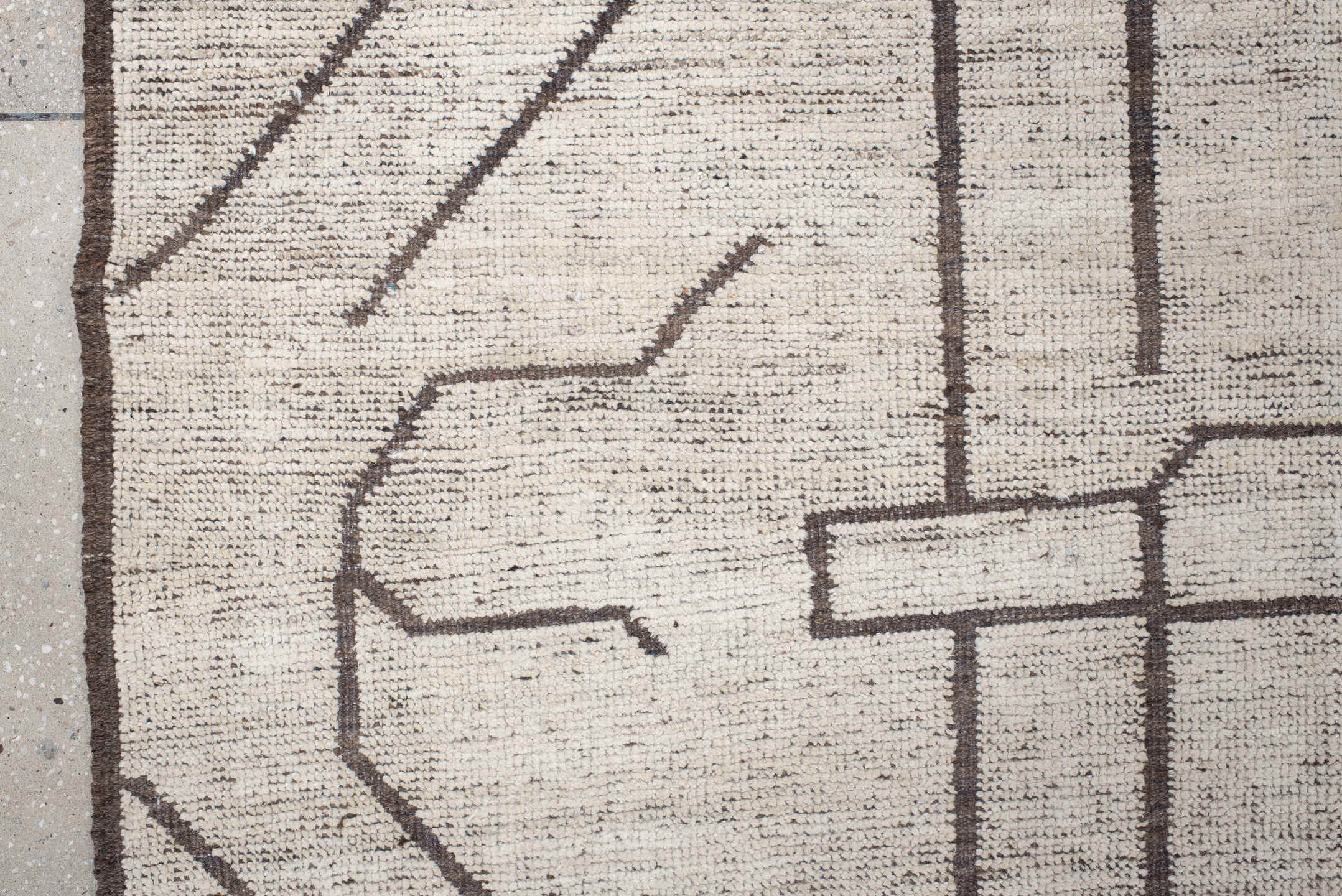 11' x 14' one-of-a-kind handmade vintage Tulu oversize rug. Color palette: ivory, brown, taupe, charcoal, beige, gray, black