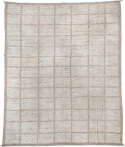 12' x 15' one-of-a-kind handmade vintage Tulu oversize rug. Color palette: ivory, taupe, cream, beige, camel, gray
