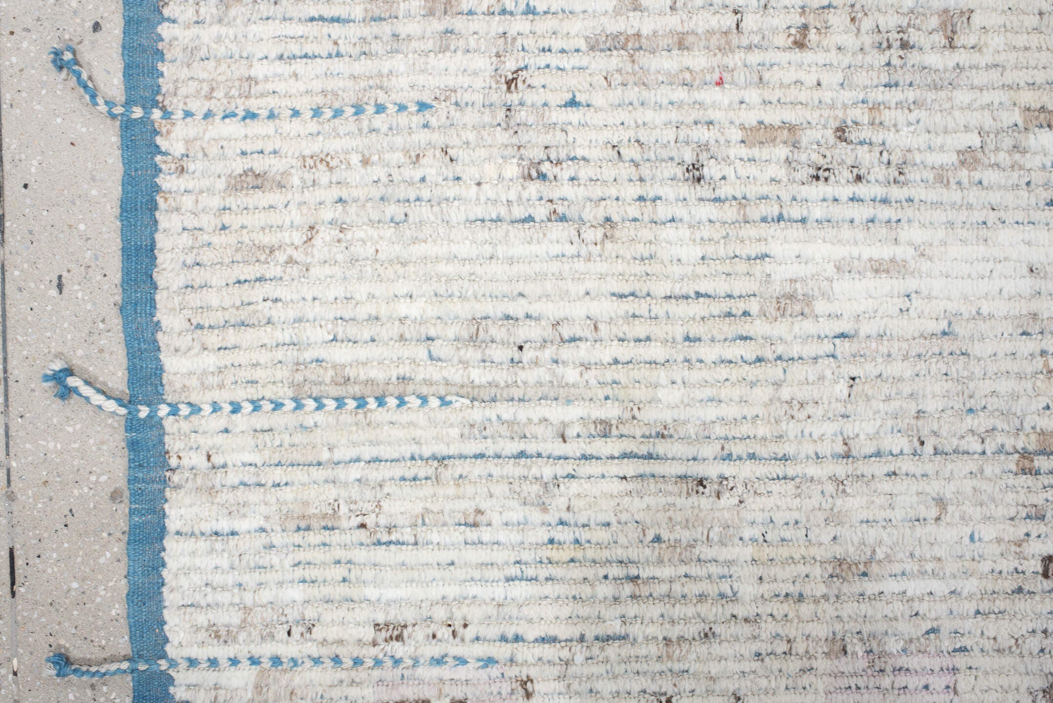 13' x 14' one-of-a-kind handmade vintage Tulu oversize rug. Color palette: ivory, slate, taupe, pale lavender, charcoal