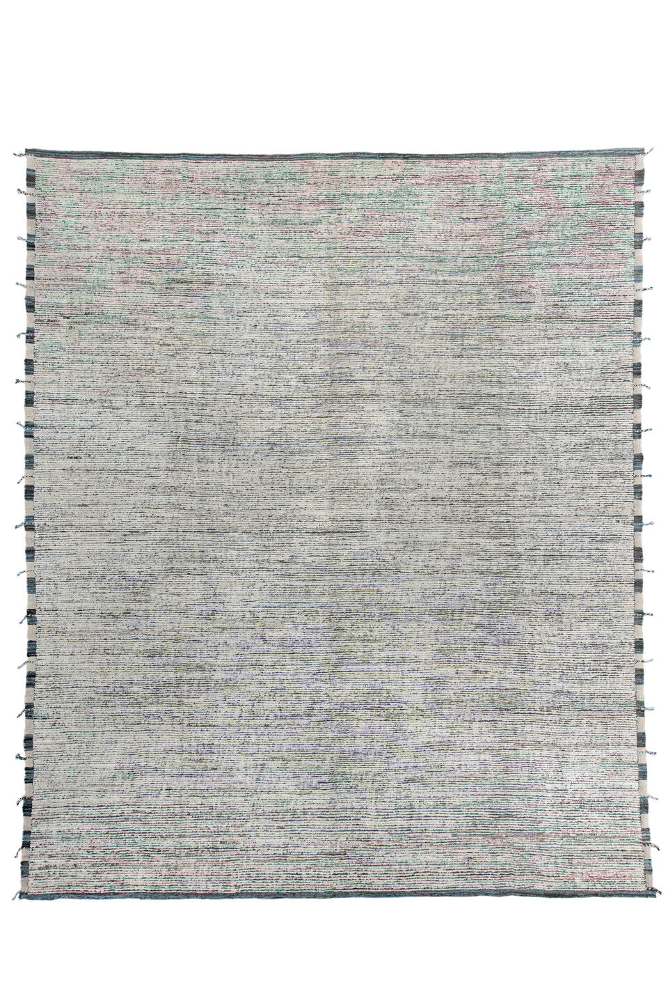 12' x 14' one-of-a-kind handmade vintage Tulu oversize rug. Color palette: dim gray, gainsboro, gray, light gray, off-white