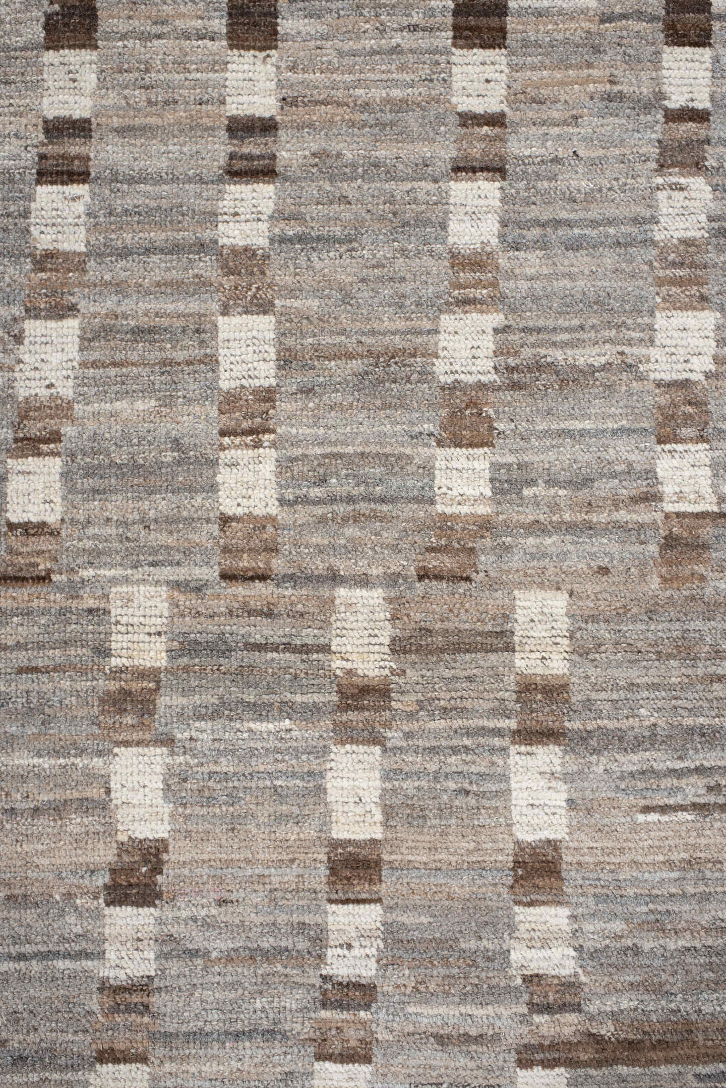3' x 13' one-of-a-kind handmade vintage Tulu runner rug. Color palette: taupe, ivory, brown, gray, beige
