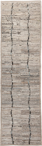 3' x 13' one-of-a-kind handmade vintage Tulu runner rug. Color palette: ivory, taupe, beige, charcoal, gray, pale_blue