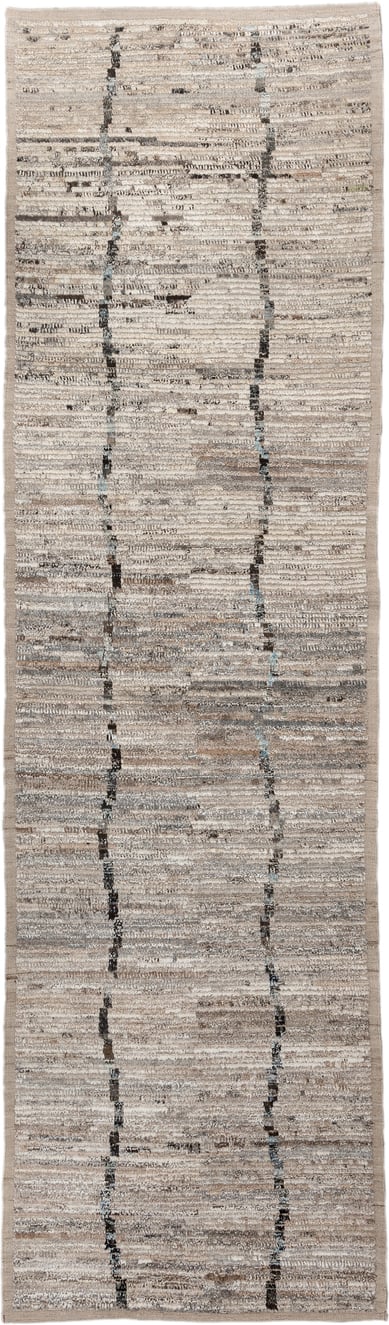 3' x 13' one-of-a-kind handmade vintage Tulu runner rug. Color palette: ivory, taupe, beige, charcoal, gray, pale_blue
