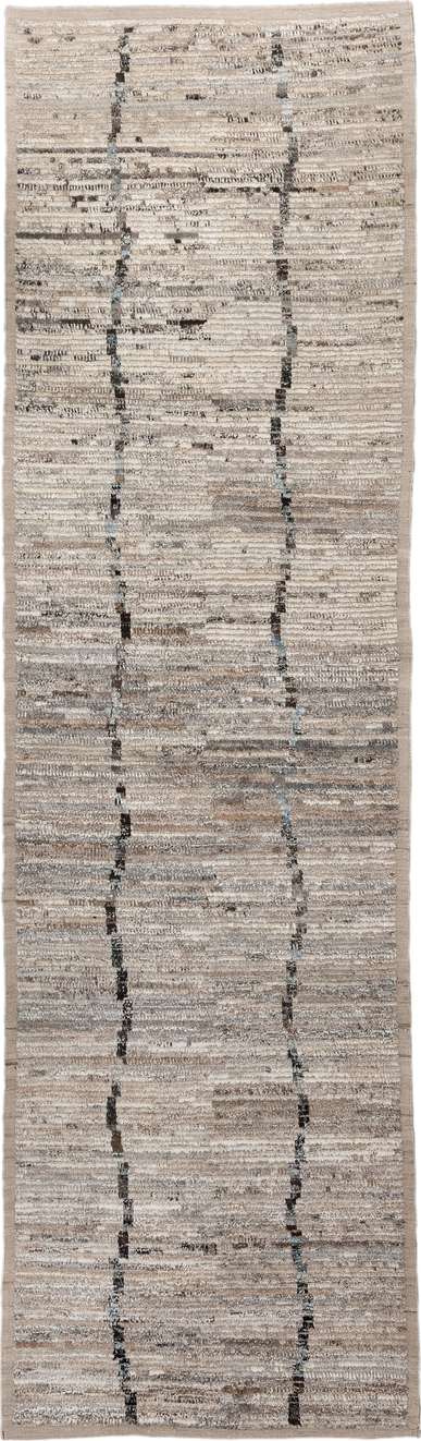 3' x 13' one-of-a-kind handmade vintage Tulu runner rug. Color palette: ivory, taupe, beige, charcoal, gray, pale_blue