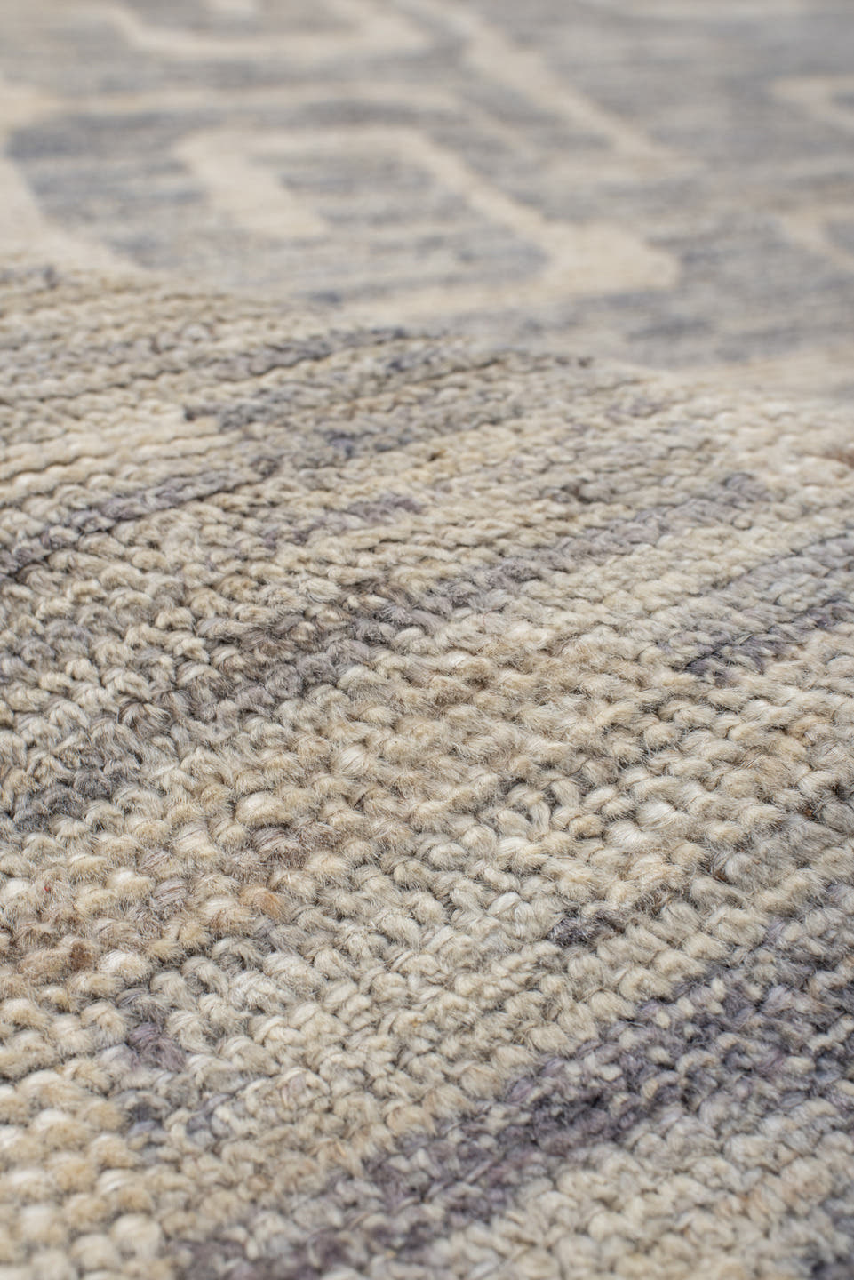 4' x 9' one-of-a-kind handmade vintage Tulu runner rug. Color palette: ivory, gray, slate, cream