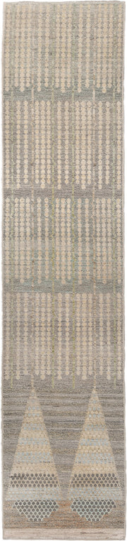 3' x 13' one-of-a-kind handmade vintage Tulu runner rug. Color palette: ivory, gray, taupe, camel, pale blue, charcoal, tan