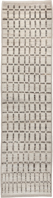 3' x 13' one-of-a-kind handmade vintage Tulu runner rug. Color palette: ivory, taupe, charcoal, brown, cream, beige, gray