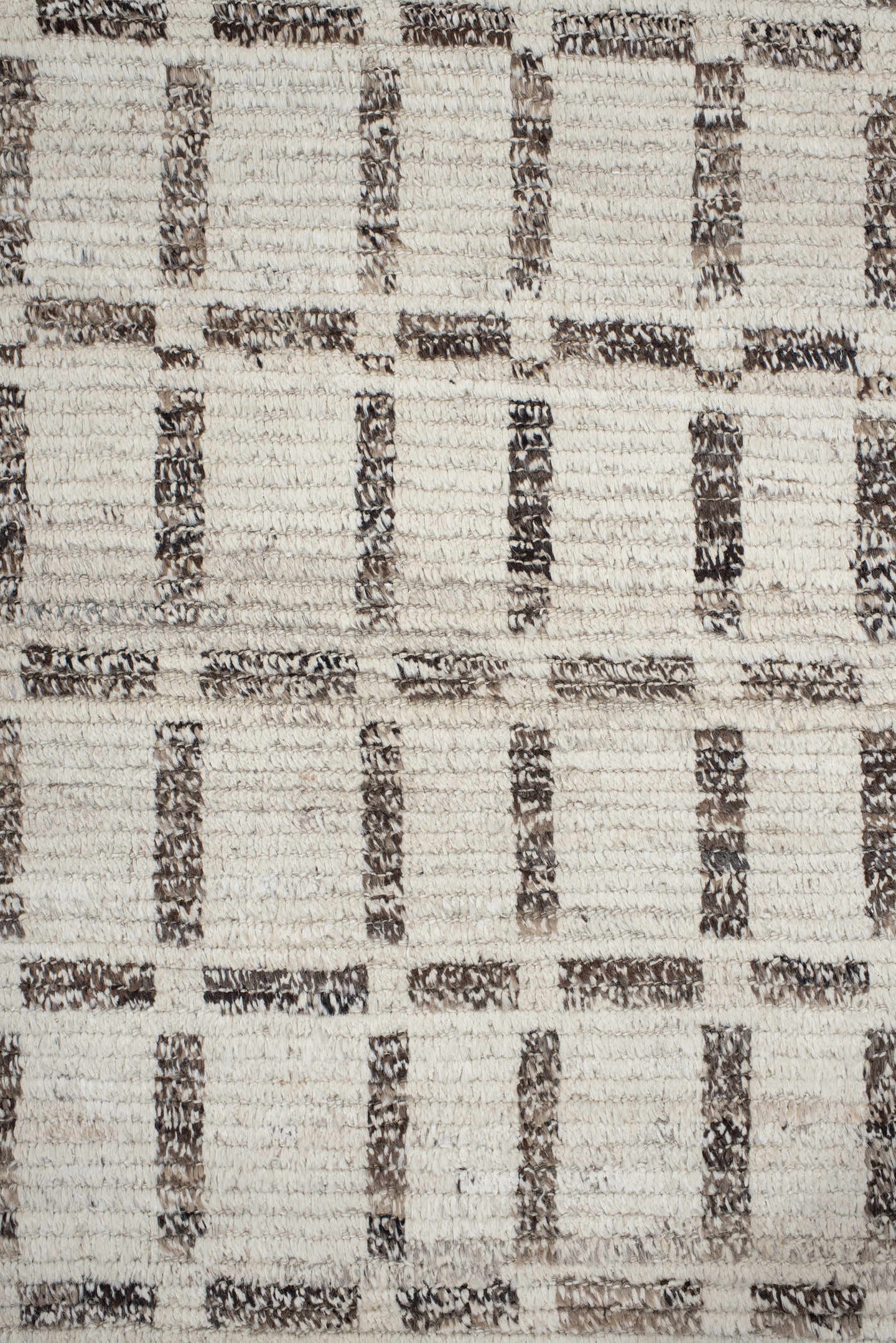 3' x 13' one-of-a-kind handmade vintage Tulu runner rug. Color palette: ivory, taupe, charcoal, brown, cream, beige, gray